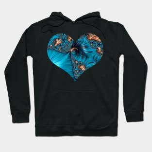 Turquoise Fractal Heart Hoodie